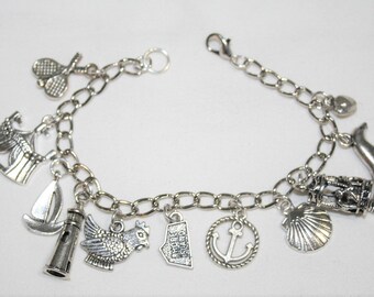Rhode Island Charm Bracelet, Stainless Steel Rhode Island Bracelet, Rhode Island State Bracelet, Rhode Island Jewelry, Rhode Island Bracelet