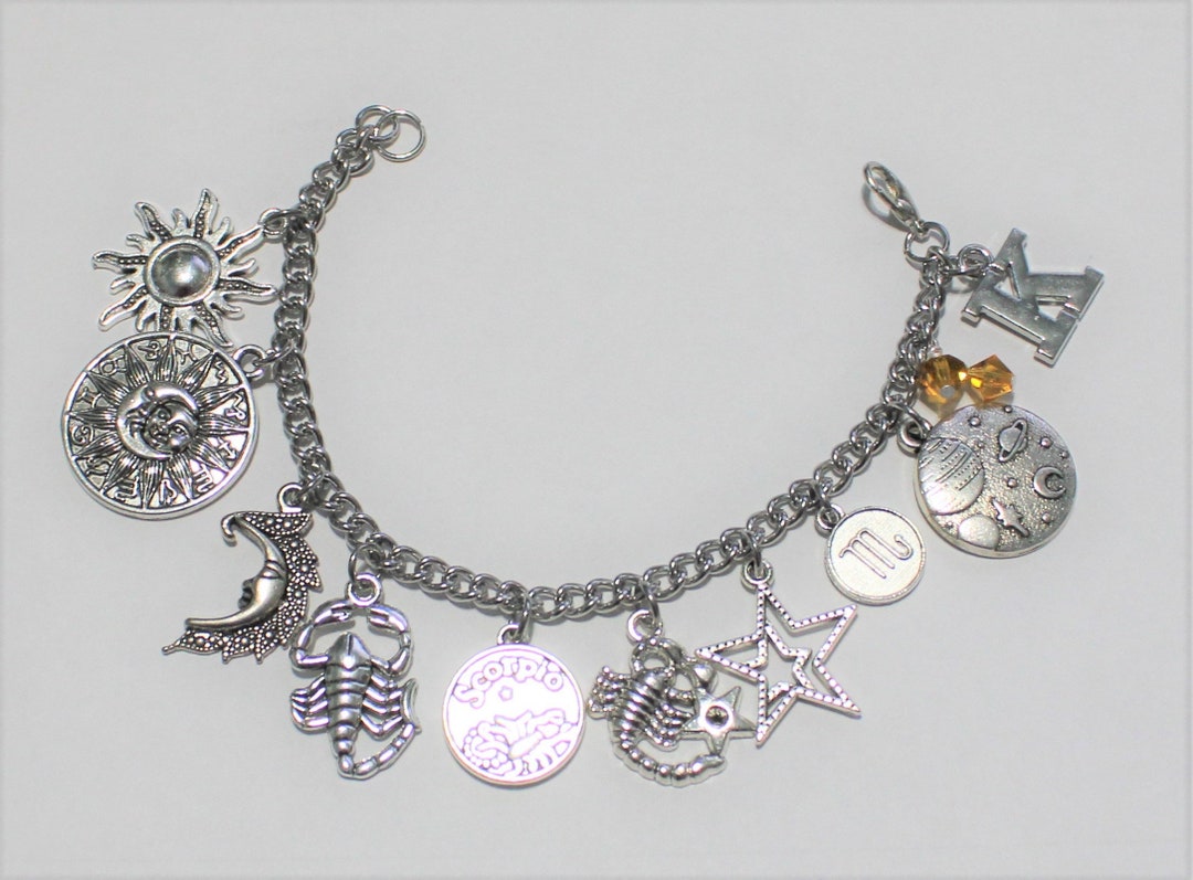 Scorpio Charm Bracelet, Stainless Steel Zodiac Charm Bracelet, Scorpio