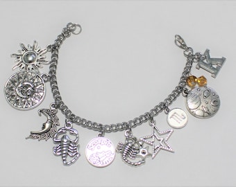 Scorpio Charm Bracelet, Stainless Steel Zodiac Charm Bracelet, Scorpio Birthday Charm Bracelet, Scorpio Charm Bracelet, Astrology Bracelet