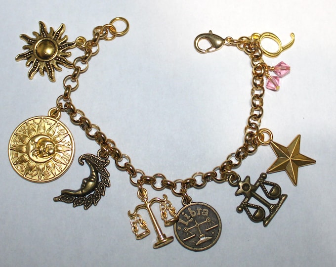 Gold Libra Charm Bracelet, Stainless Steel Zodiac Charm Bracelet, Libra Birthday Bracelet, Libra Charm Bracelet, Astrology Bracelet