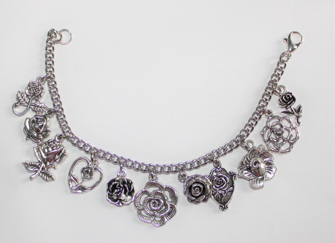 Rose Bracelet Rose Charm Bracelet Rose Flower Bracelet Etsy UK
