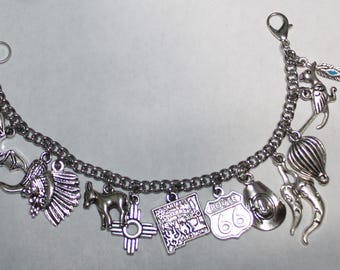 New Mexico Charm Bracelet, Stainless Steel New Mexico Bracelet, New Mexico State Bracelet, New Mexico Jewelry, Southwestern Bracelet,