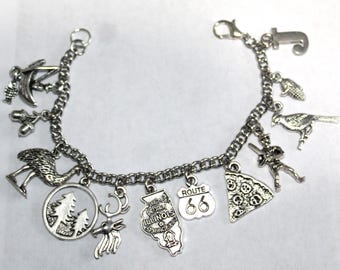 Illinois Bracelet, Stainless Steel Illinois Charm Bracelet, State of Illinois Bracelet, Illinois Gift, Illinois State Charm Bracelet,
