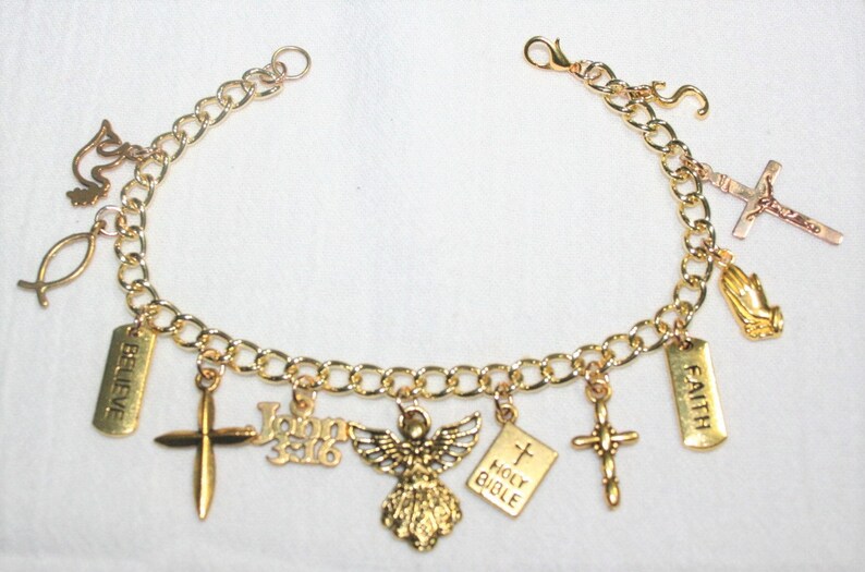 Christian Charm Bracelet Gold Christian Charm Bracelet Angel Etsy