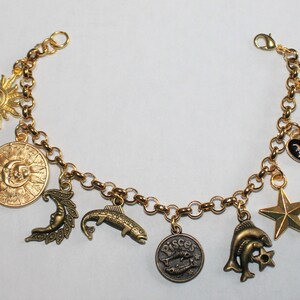 Gold Pisces Charm Bracelet, Stainless Steel Zodiac Charm Bracelet, Pisces Birthday Bracelet, Pisces Charm Bracelet, Astrology Bracelet