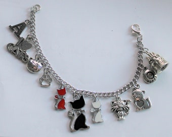 Cat Charm Bracelet,  Create Your Own Cat Bracelet, Stainless Steel Bracelet, Cat Charm Bracelet, Animal Charm Bracelet, Feline