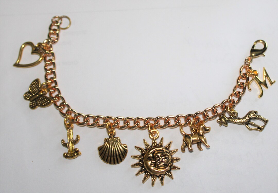 Create Your Own Gold Bracelet, Custom Charm Bracelet, Gold Toned Charm