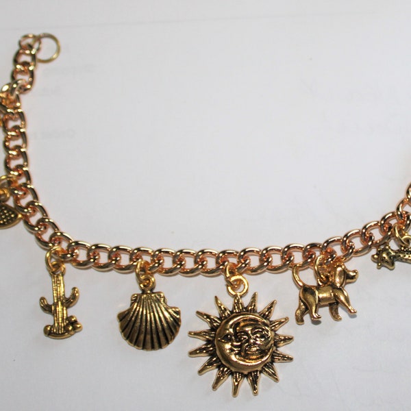 Crea tu propia pulsera de oro, pulsera con dijes personalizada, pulsera con dijes en tono dorado, pulsera con dijes personalizada,