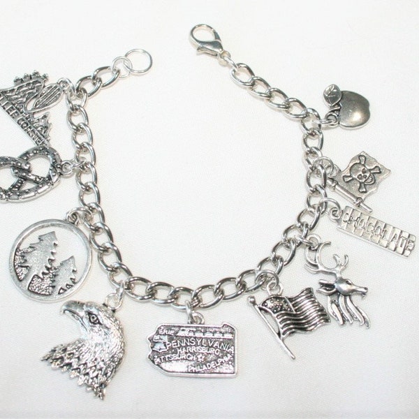 Pennsylvania Charm Bracelet, Stainless Steel Pennsylvania Bracelet, State of Pennsylvania Bracelet,  State of Pennsylvania Jewelry,