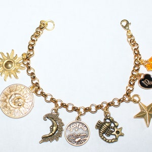 Gold Scorpio Charm Bracelet, Stainless Steel Zodiac Charm Bracelet, Scorpio Birthday Bracelet, Scorpio Charm Bracelet, Astrology Bracelet,