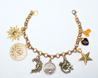 Gold Scorpio Charm Bracelet, Stainless Steel Zodiac Charm Bracelet, Scorpio Birthday Bracelet, Scorpio Charm Bracelet, Astrology Bracelet,