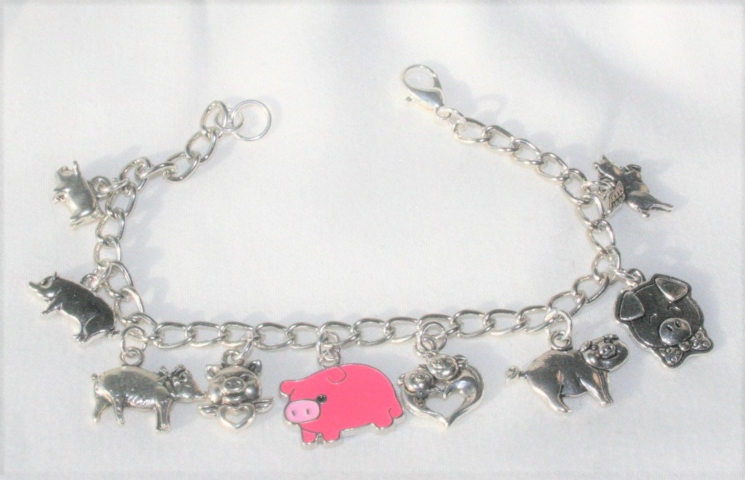 Sterling Silver Flying Pig Charm Necklace Bracelet / Animal