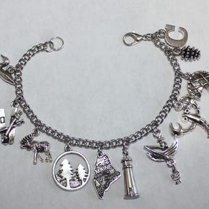 Maine Charm Bracelet,  Stainless Steel Maine Bracelet,  State of Maine Charm Bracelet, Maine State Jewelry, Pine Tree State Bracelet,
