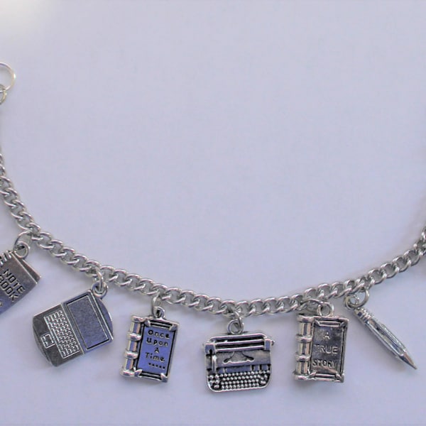 Writer Bracelet, Author Bracelet, Stainless Steel Writer Bracelet, Author Charm Bracelet, Writer Gift, Librarian Gift, Journalist Bracelet