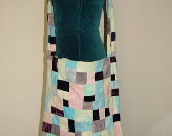 Spring Velvet Jems hand dyed velvet patchwork messenger type over the shoulder bag purse, handmade by me, Miss Patch