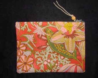 Retro tropical floral cotton zippered pouch handmade by me, Miss Patch