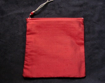 Red Dupioni silk zippered pouch handmade by me, Miss Patch