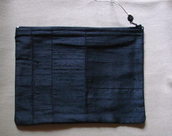 Black Dupioni silk handmade patchwork zippered pouch by me, Miss Patch