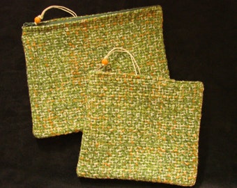 Swamp Thing green woven zippered pouch set Handmade by me, Miss Patch