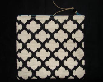 Black and white abstract screenprint zippered pouch, handmade by me, Miss Patch