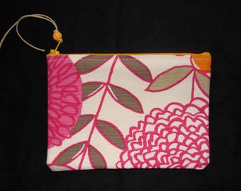 Floral screenprint cotton canvas zippered pouch handmade by me, Miss Patch