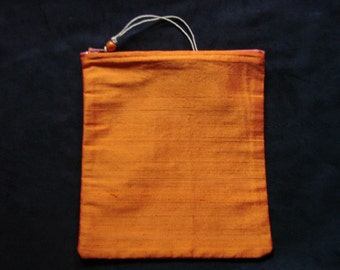 Halloween orange Dupioni silk zippered pouch handmade by me, Miss Patch