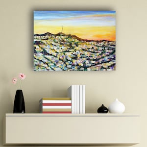 Sutro Tower Sonnenaufgang in San Francisco Kalifornien Gemälde von marinelaArt - Fine Art auf Großer Leinwand