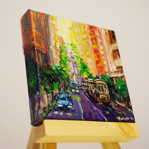Cable Car on California Street in San Francisco  Painting by marinelaArt -  Fine Art Painting on 4&quot; x 4&quot; Large Canvas Paintings