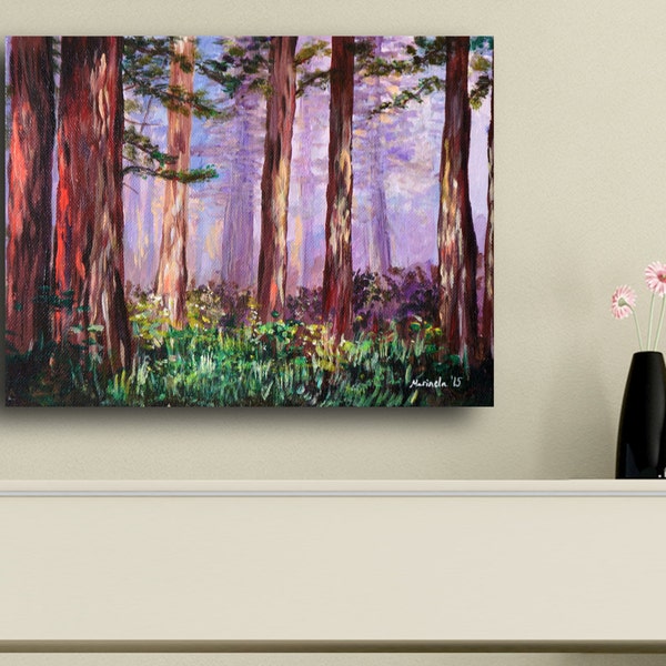 Redwoods in Muirwoods California Painting by marinelaArt -  Fine Art Painting on 8" x 10" Large Canvas Paintings