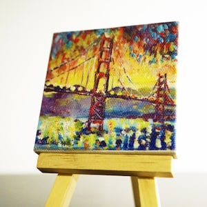 Small 3&quot; x 3&quot; Print from Original Painting by marinelaArt - Golden Gate Bridge in San Francisco California