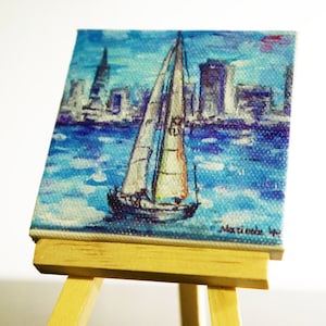 Small 3&quot; x 3&quot; Print from Original Painting by marinelaArt - Sailboat San Francisco California