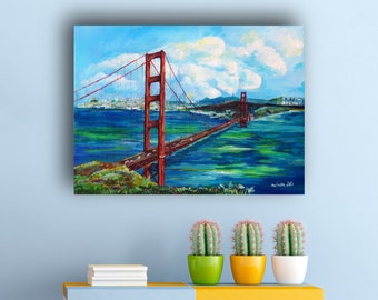 Puente Golden Gate en San Francisco, California Pintura por marinelaArt - Bellas Artes en 16 "x 12" Pinturas de lienzo grande