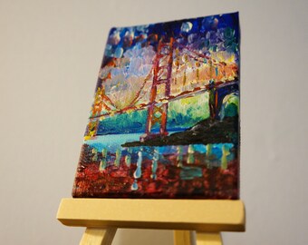 Golden Gate Bridge at San Francisco California Painting by marinelaArt -  Fine Art Painting on 2.5"x3.5" Large Canvas Paintings