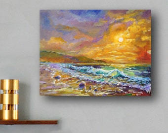 Pintura al atardecer por marinelaArt - Pintura de bellas artes en pinturas de lienzo grande de 8 "x 10"