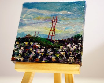 Sutro Tower At San Francisco Painting by marinelaArt -  Fine Art Painting on 3" x 3" Large Canvas Paintings