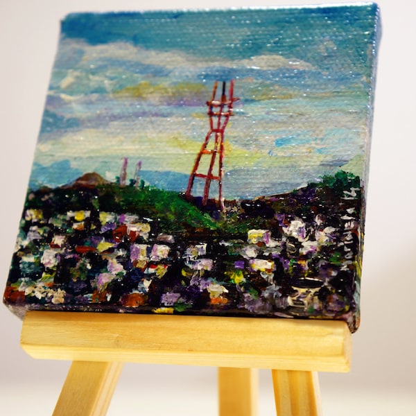 Sutro Tower At San Francisco Painting by marinelaArt -  Fine Art Painting on 3" x 3" Large Canvas Paintings