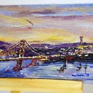 Golden Gate Bridge And Sutro Tower in San Francisco Gemälde von marinelaArt - Fine Art Painting auf 10 x 10 cm großem Leinwandbild