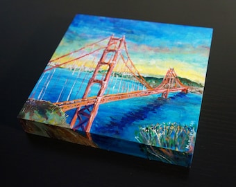 Golden Gate Bridge at San Francisco California Painting by marinelaArt -  Fine Art Painting on 6" x 6" Paintings