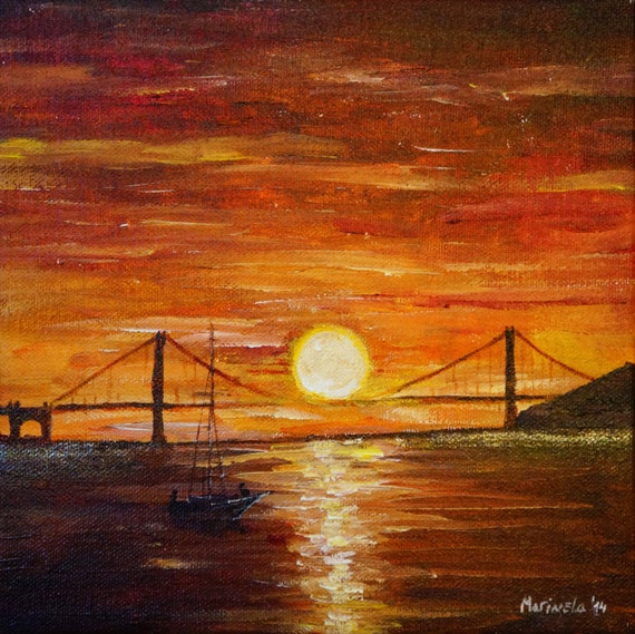 Sunset at Golden Gate Bridge in San Francisco Painting by