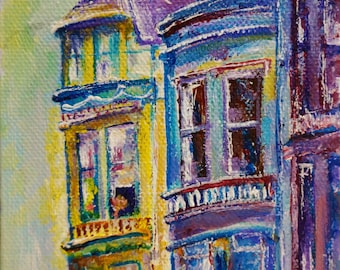 Victorian Houses at San Francisco California Painting by marinelaArt -  Fine Art Painting on 4" x 6" Canvas Paintings