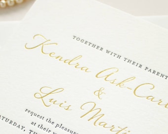 Gold Foil Wedding Invitation, Blind Impress Lace, Navy Letterpress, Blind Letterpress Romantic Invites, Letterpress SAMPLES | Harmony