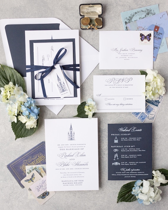 Notre Dame Basilica Wedding Invitation, Custom Venue Illustration Letterpress Invitations | SAMPLE | Basilica