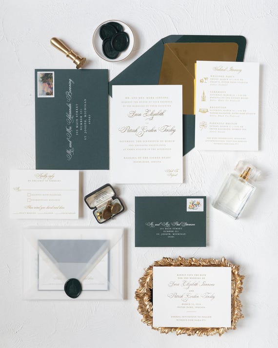 Formal Letterpress Wedding Invitations with Gold Foil and Edge Painting SAMPLE INVITATION | The Laurel Suite