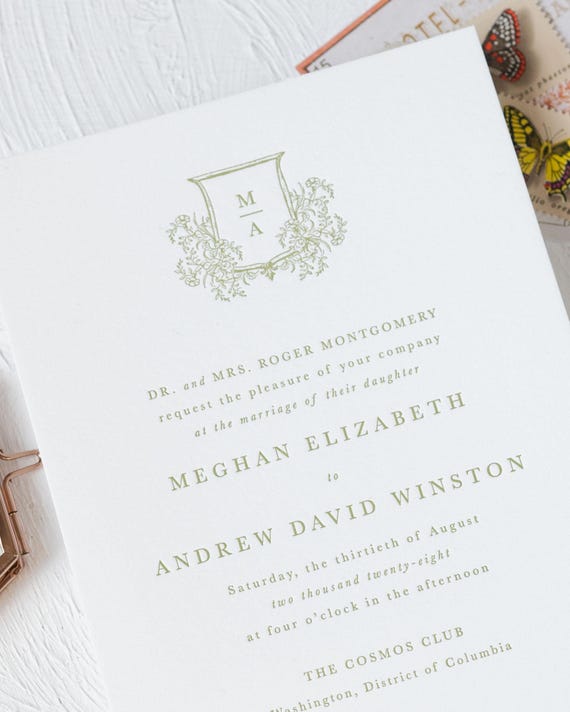 Elegant Letterpress Wedding Invitations, Custom Wedding Crest Invitation Suite, Invitations with Venue Sketches | SAMPLE District