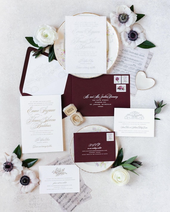 Vellum Wedding Invitations with Gold Foil Stamp, Classic Wedding Invitations in Gold Foil | SAMPLE | Veranda