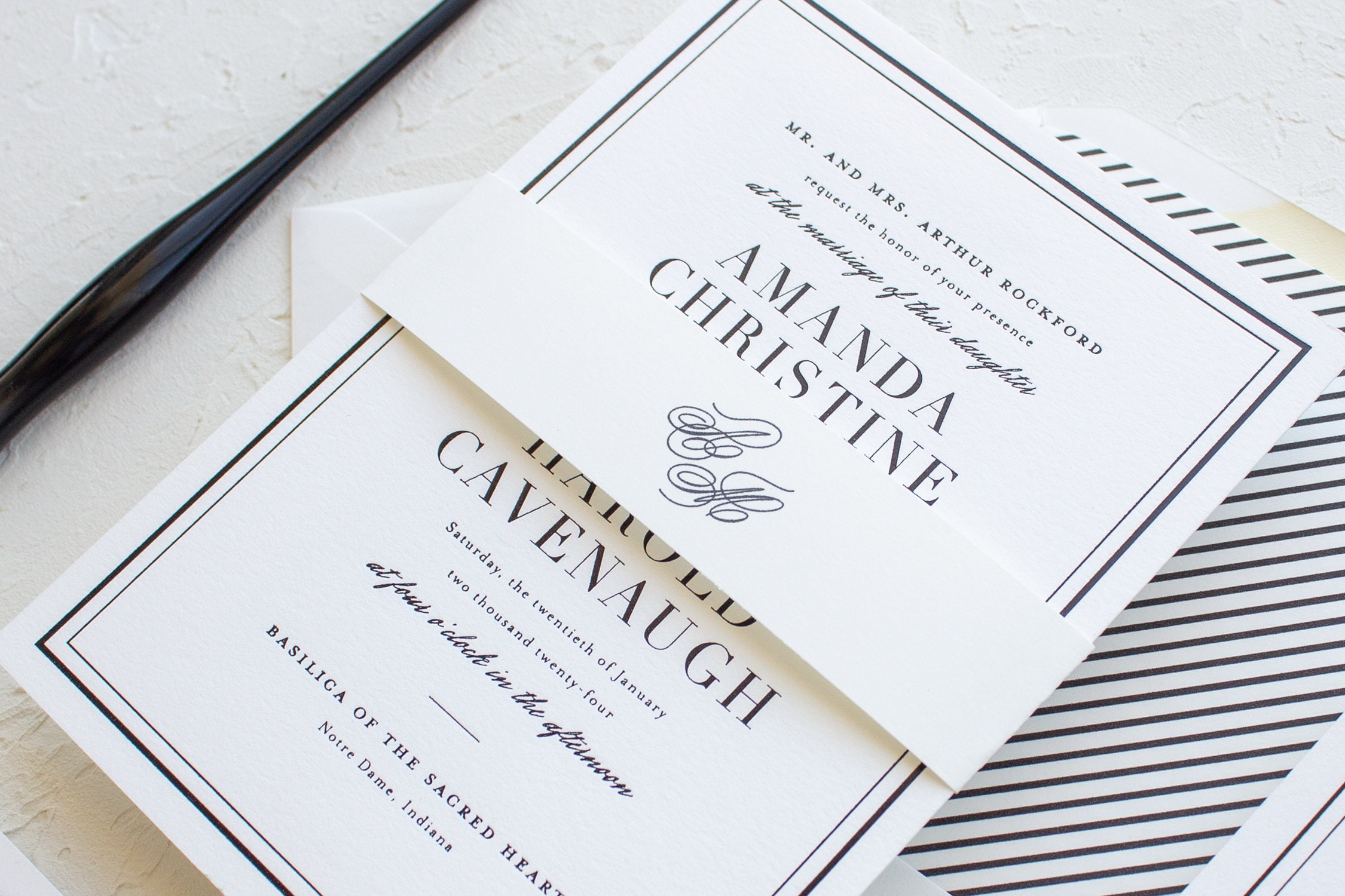 Classic Wedding Invitations for Notre Dame Brides SAMPLE Classic Border Black Foil Stamp Invitations for Formal Weddings