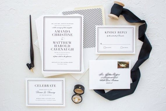 Classic Wedding Invitations for Notre Dame Brides, Black Foil Stamp Invitations for Formal Weddings | SAMPLE | Classic Border