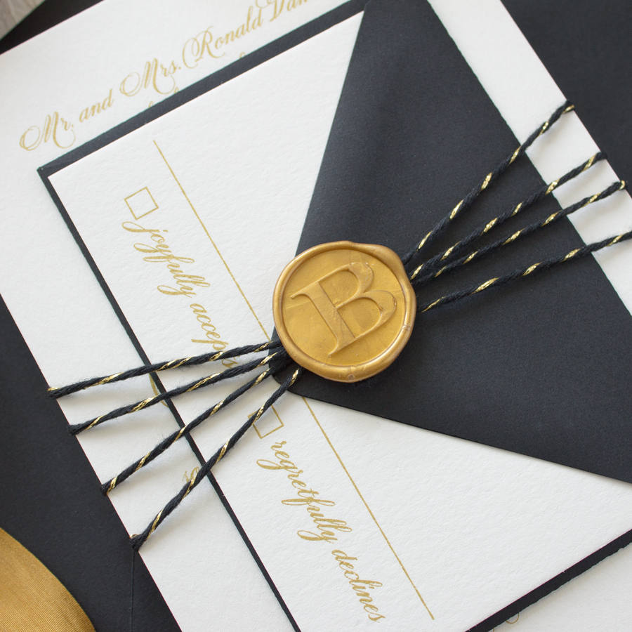 Wax Seal Wedding Invitation Suite, Monogram Wax Seal, Gold
