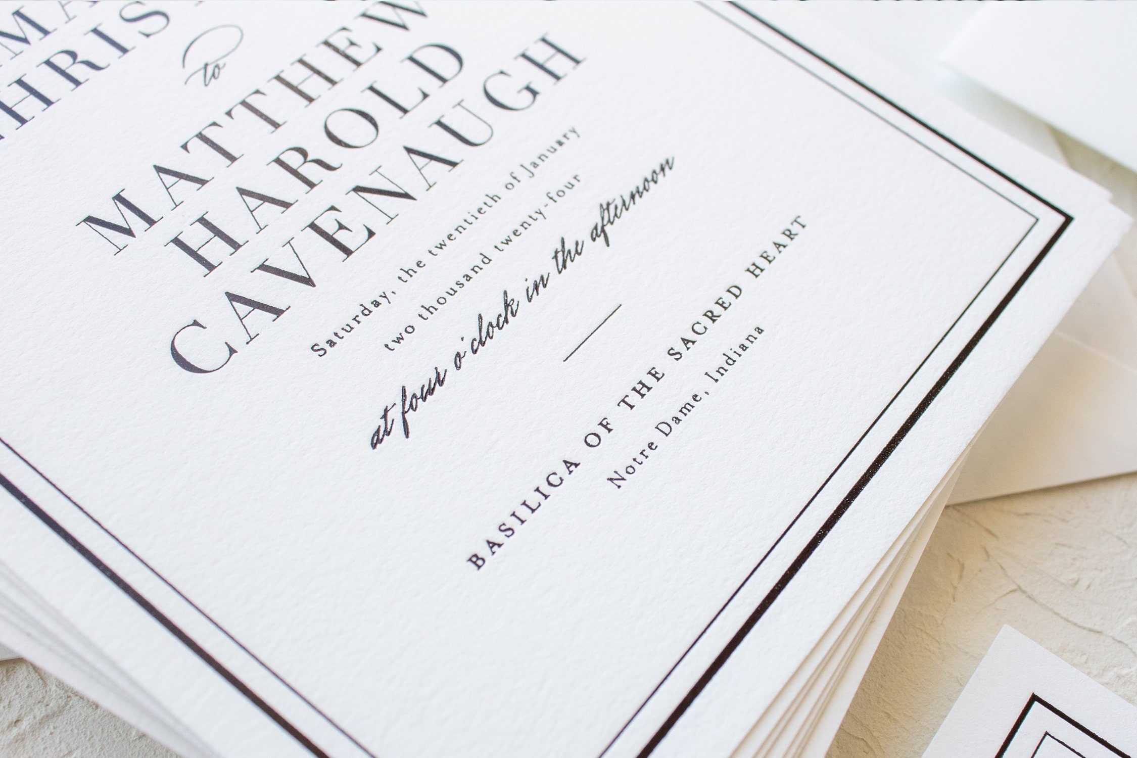 Classic Wedding Invitations for Notre Dame Brides SAMPLE Classic Border Black Foil Stamp Invitations for Formal Weddings
