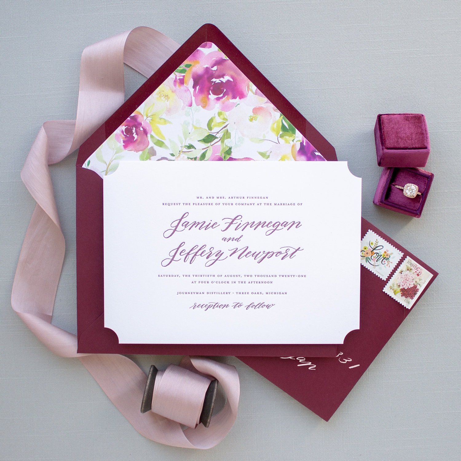 Classic Calligraphy Wedding Invitations with Monogram